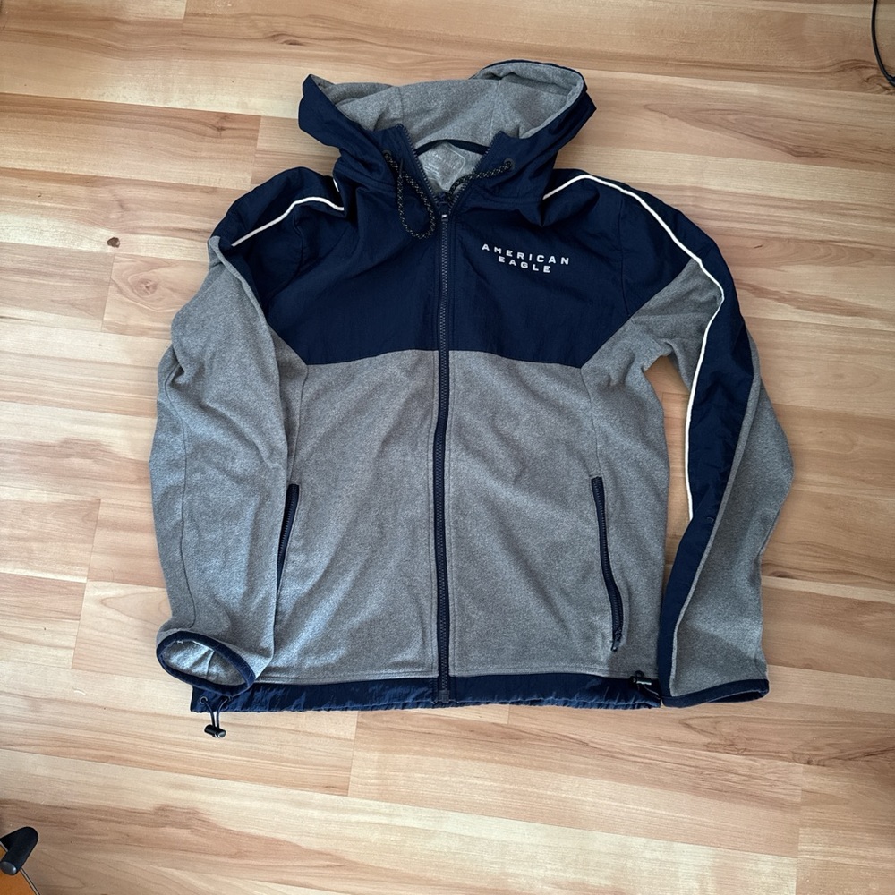 American Eagle Outfitters Men's Gray and Blue Jacket